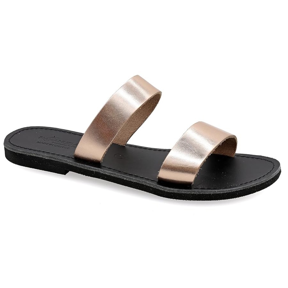 EMMANUELA ROSE GOLD LEATHER SLIDE SANDALS